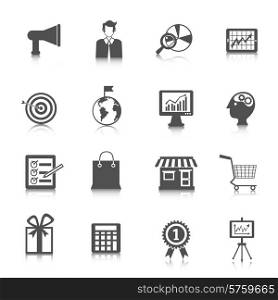 Marketing communication business technology black icons set isolated vector illustration. Marketing Icons Set