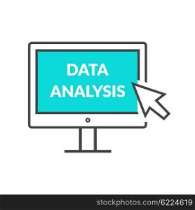Marketing data analytics analyzing statistics chart. Data analysis seo concept. Monitor with text Data Analysis. Isolated icon Flat modern design style vector illustration concept.