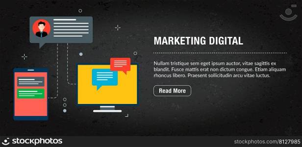 Marketing digital concept banner internet with icons in vector. Web banner template for website, banner internet for mobile design and social media app.Business and communication layout with icons.