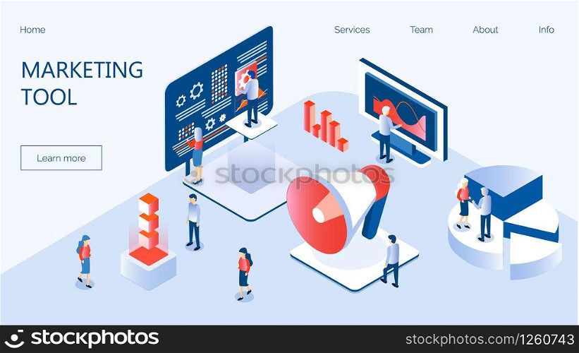 Marketing e-commerce, data analysis tool isometric vector for website. Digital business content, column charts on screen. E-mail marketing, product promoting, advertising campaign, digital promotion.. Marketing e-commerce, data analysis tool isometric vector for website. Digital business content, column charts on screen. E-mail marketing, product promoting, advertising campaign