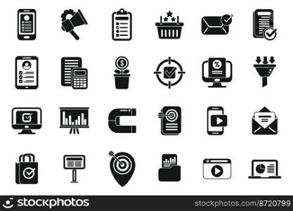 Marketing filled icons set simple vector. Direct sales. Mail cart. Marketing filled icons set simple vector. Direct sales