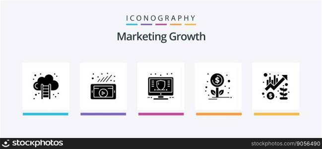 Marketing Growth Glyph 5 Icon Pack Including growth. investment. finance. growth. protect. Creative Icons Design
