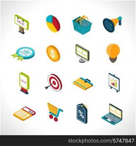 Marketing icons isometric with social communication research and advertising isolated vector illustration