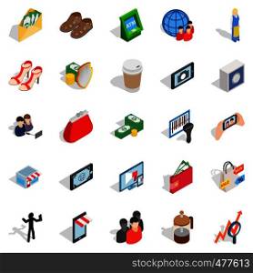 Marketing icons set. Isometric set of 25 marketing vector icons for web isolated on white background. Marketing icons set, isometric style