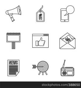 Marketing icons set. Outline illustration of 9 marketing vector icons for web. Marketing icons set, outline style
