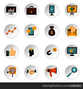Marketing items set icons in flat style isolated on white background. Marketing items set flat icons