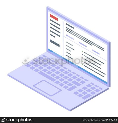 Marketing laptop icon. Isometric of marketing laptop vector icon for web design isolated on white background. Marketing laptop icon, isometric style