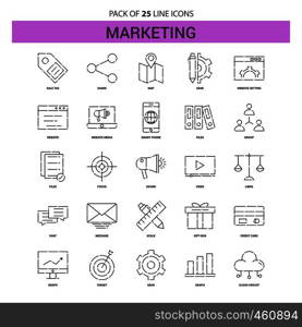 Marketing Line Icon Set - 25 Dashed Outline Style