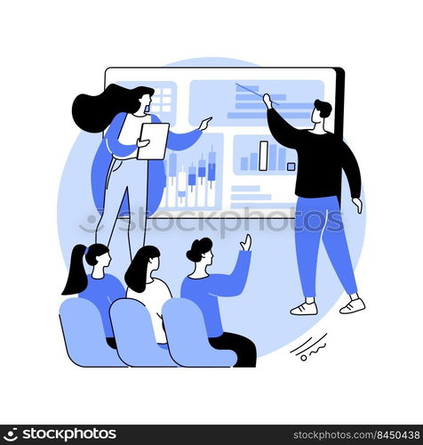 Marketing management isolated cartoon vector illustrations. Group of young sales managers, marketing administrators, showing a new presentation to colleagues at university vector cartoon.. Marketing management isolated cartoon vector illustrations.