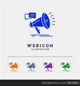 marketing, megaphone, announcement, promo, promotion 5 Color Glyph Web Icon Template isolated on white. Vector illustration. Vector EPS10 Abstract Template background