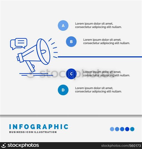 marketing, megaphone, announcement, promo, promotion Infographics Template for Website and Presentation. Line Blue icon infographic style vector illustration. Vector EPS10 Abstract Template background