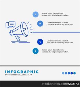 marketing, megaphone, announcement, promo, promotion Infographics Template for Website and Presentation. Line Blue icon infographic style vector illustration. Vector EPS10 Abstract Template background