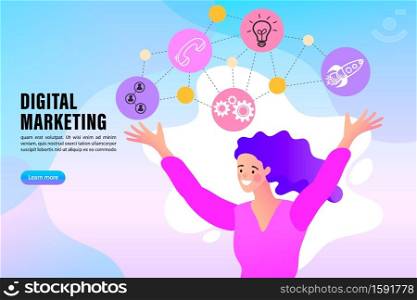 marketing online conference. infographic element icons flat cartoon concept. design for banner web. vector illustration infographic social media business.