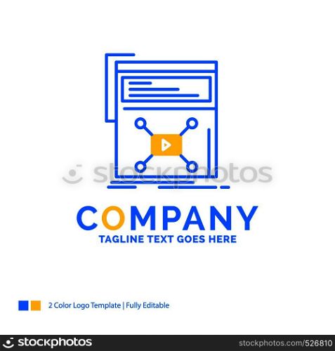 Marketing, page, video, web, website Blue Yellow Business Logo template. Creative Design Template Place for Tagline.