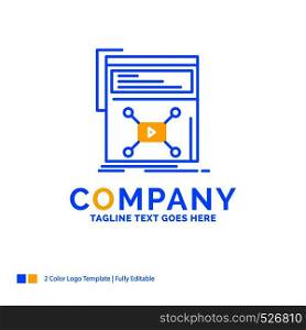Marketing, page, video, web, website Blue Yellow Business Logo template. Creative Design Template Place for Tagline.