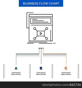 Marketing, page, video, web, website Business Flow Chart Design with 3 Steps. Line Icon For Presentation Background Template Place for text. Vector EPS10 Abstract Template background