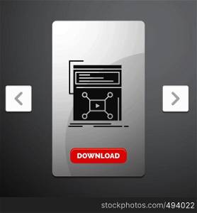 Marketing, page, video, web, website Glyph Icon in Carousal Pagination Slider Design & Red Download Button. Vector EPS10 Abstract Template background