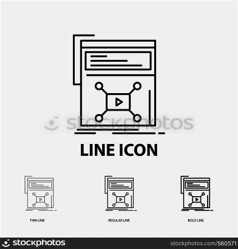 Marketing, page, video, web, website Icon in Thin, Regular and Bold Line Style. Vector illustration. Vector EPS10 Abstract Template background