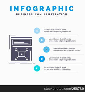 Marketing, page, video, web, website Infographics Template for Website and Presentation. GLyph Gray icon with Blue infographic style vector illustration.