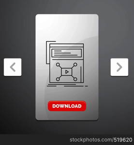 Marketing, page, video, web, website Line Icon in Carousal Pagination Slider Design & Red Download Button. Vector EPS10 Abstract Template background