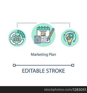 Marketing plan concept icon. Sales increasing, profit growth strategy idea thin line illustration. Company financial goal achieving. Vector isolated outline RGB color drawing. Editable stroke
