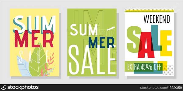 Marketing Promotional Design Cards for Special Summer Sales. Vector Flat Illustrations for Online Shop and Mobile Application. Promotion Material with Discount Offers and Invitation Newsletters. Promotional Design Cards for Special Summer Sales