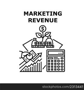Marketing Revenue Vector Icon Concept. Marketing Revenue Manager Researching Financial Report And Investment. Calculating Money And Analyzing Finance Infographic Black Illustration. Marketing Revenue Vector Concept Illustration