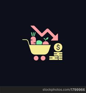 Marketing risks RGB color icon for dark theme. Financial failure. Consumer preferences affect sales. Isolated vector illustration on night mode background. Simple filled line drawing on black. Marketing risks RGB color icon for dark theme