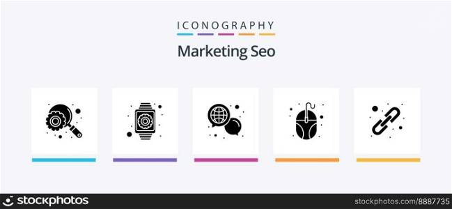 Marketing Seo Glyph 5 Icon Pack Including link building. mouse. chat. monitor. computing. Creative Icons Design