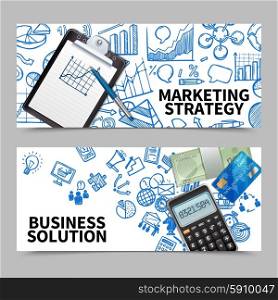 Marketing strategy and business solution horizontal banner set isolated vector illustration. Marketing Banner Set
