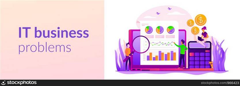 Marketing strategy and data analysis. Marketers analyzing infographics. Identify business needs, determine solutions, IT business problems concept. Header or footer banner template with copy space.. Business analysis web banner concept