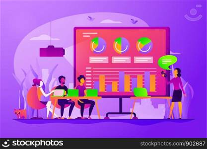 Marketing strategy, business analysis and analytical research. Digital presentation, office online meeting, visual data representation concept. Vector isolated concept creative illustration. Digital presentation concept vector illustration
