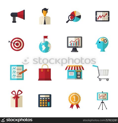 Marketing strategy business support and creative flat icons set isolated vector illustration. Marketing Flat Icons Set