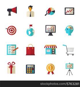 Marketing strategy business support and creative flat icons set isolated vector illustration. Marketing Flat Icons Set