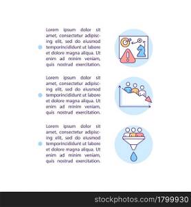 Marketing strategy fail concept line icons with text. PPT page vector template with copy space. Brochure, magazine, newsletter design element. Business challenges linear illustrations on white. Marketing strategy fail concept line icons with text
