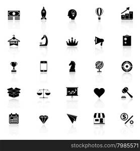 Marketing strategy icons with reflect on white background, stock vector