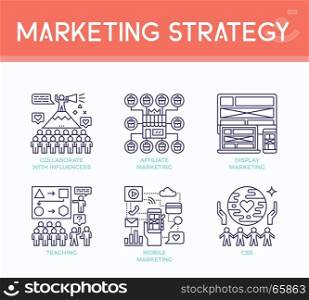 Marketing strategy illustration icons in business concept in modern line style