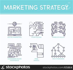 Marketing strategy illustration icons in business concept in modern line style