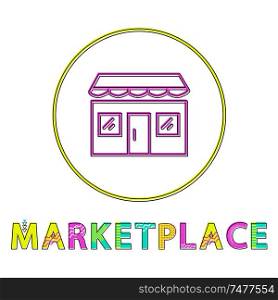 Marketplace color minimalist thin line design framed icon for depiction seller and buyer interaction providing place. Concept for trading platform.. Marketplace Color Minimalist Thin Line Design Icon