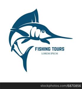 Marlin fish icon isolated on white background. Swordfish emblem. Design element for logo, label, emblem, sign, badge. Vector illustration