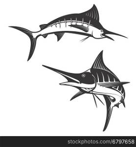 Marlin fish icons. Design elements for fishing club or team. Seafood. Vector illustration.