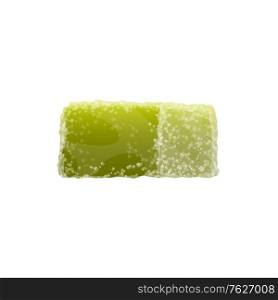 Marmalade isolated green candied fruit jelly. Vector apple taste candy with sugar sprinkles. Candied fruit jelly, isolated green marmalade
