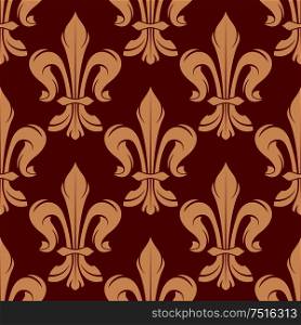 Maroon and beige floral seamless pattern with french royal lily flowers. For interior or background design. Maroon and beige floral seamless pattern