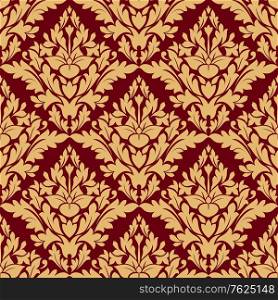 Maroon and orange damask seamless pattern for fabric design