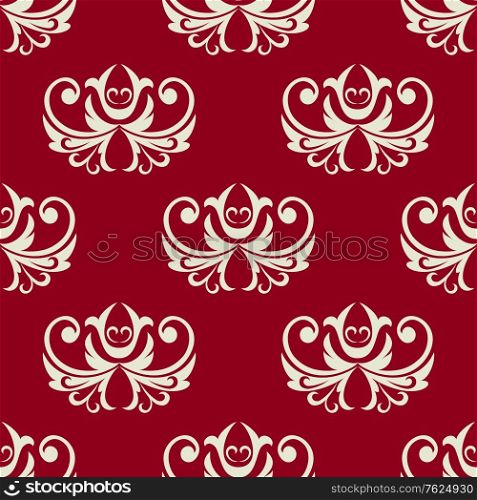 Maroon and white seamless floral pattern background for retro wallpaper design