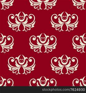 Maroon and white seamless floral pattern background for retro wallpaper design