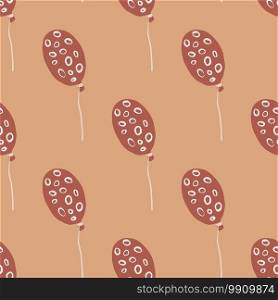 Maroon balloons shapes with rings print seamless pattern. Doodle holiday artwork on beige background. Perfect for wallpaper, textile, wrapping paper, fabric print. Vector illustration.. Maroon balloons shapes with rings print seamless pattern. Doodle holiday artwork on beige background.