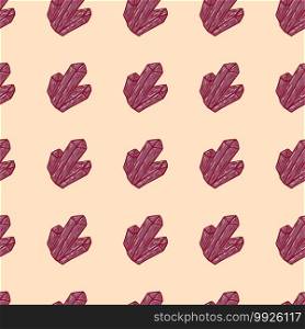 Maroon crystals seamless hand drawn pattern. Light orange background. Magic backdrop. Designed for fabric design, textile print, wrapping, cover. Vector illustration.. Maroon crystals seamless hand drawn pattern. Light orange background. Magic backdrop.