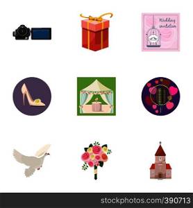 Marriage ceremony icons set. Cartoon illustration of 9 marriage ceremony vector icons for web. Marriage ceremony icons set, cartoon style