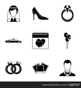 Marriage ceremony icons set. Simple illustration of 9 marriage ceremony vector icons for web. Marriage ceremony icons set, simple style